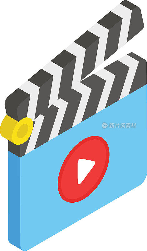 电影板等距概念，板板或同步板矢量颜色图标设计，视频博主符号，视频博主或录像设备标志，电影和电影制作人股票插图