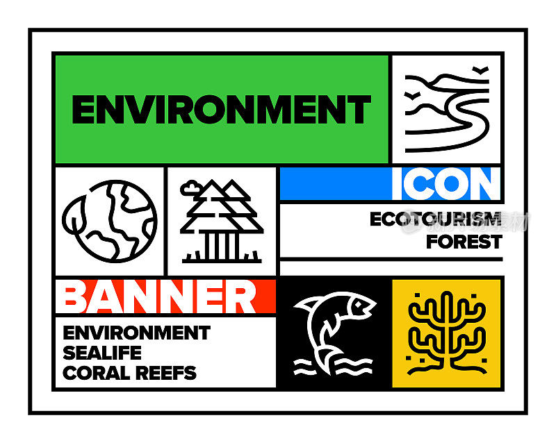 环境线图标集和横幅设计