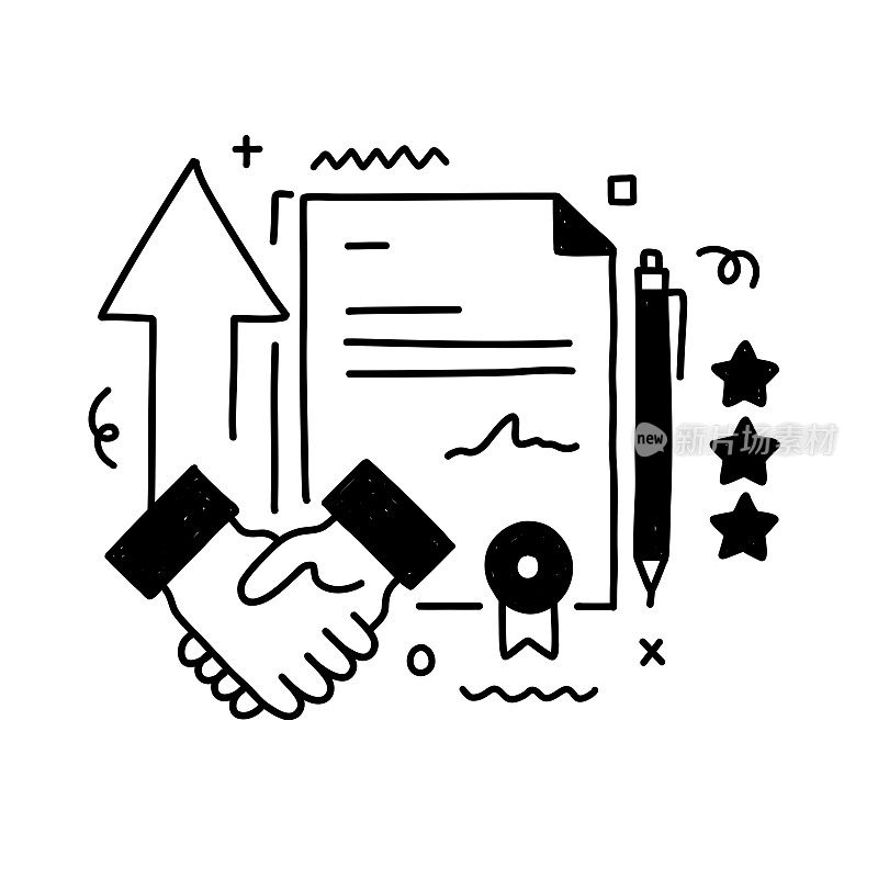 合同相关矢量概念插图。商务,握手,协议。