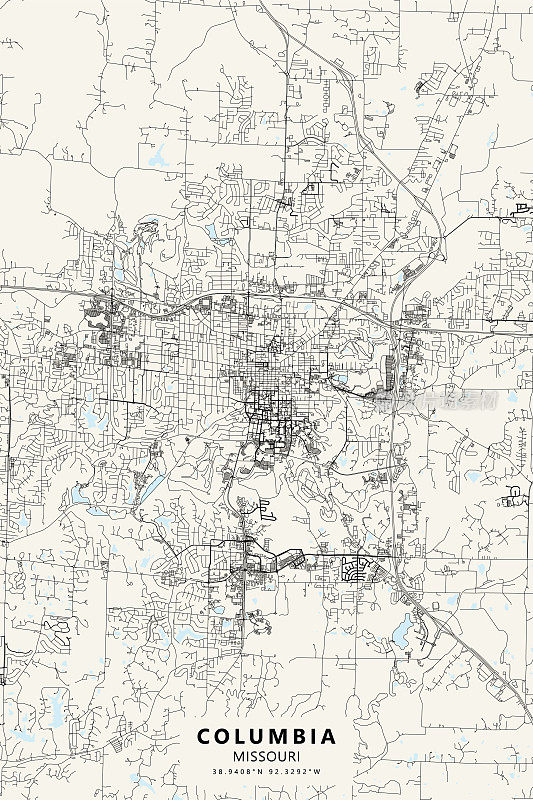 哥伦比亚，密苏里州，美国矢量地图