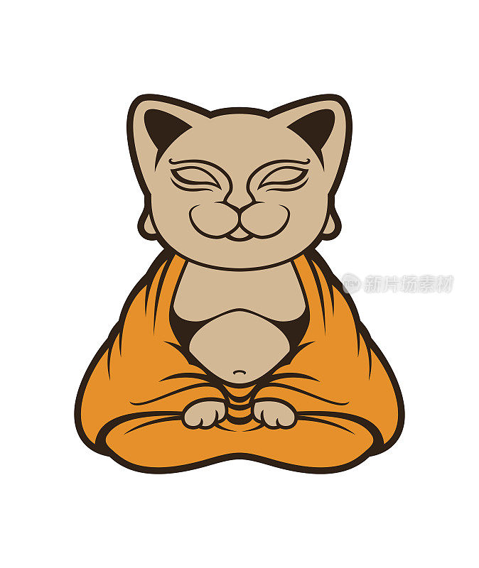 冥想猫佛和尚-矢量字符吉祥物