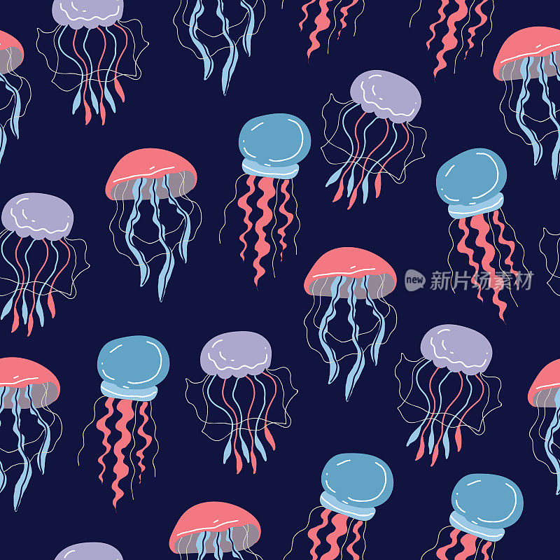 海蜇水母海洋生物背景概念。矢量图形设计插图
