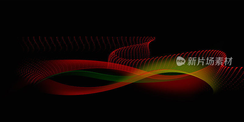 创意红绿阴影波浪设计孤立的黑色背景。
