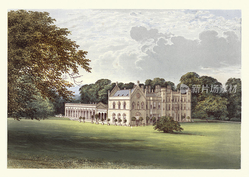 历史英国建筑，浪漫哥特式，威科姆修道院，海威科姆，白金汉郡，19世纪景观艺术