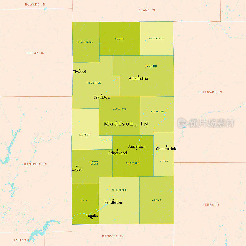 在麦迪逊县矢量地图绿色