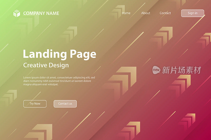 登陆页面模板-抽象设计与上升的箭头-时髦的红色梯度