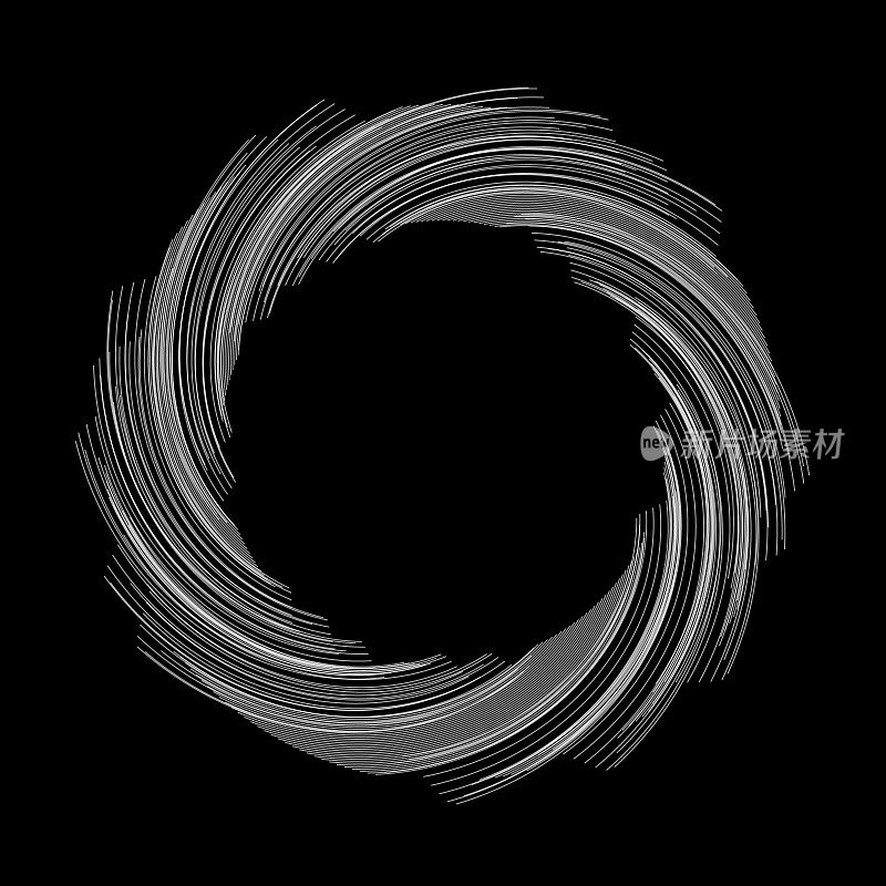 单色漩涡线在黑色上形成圆形。
