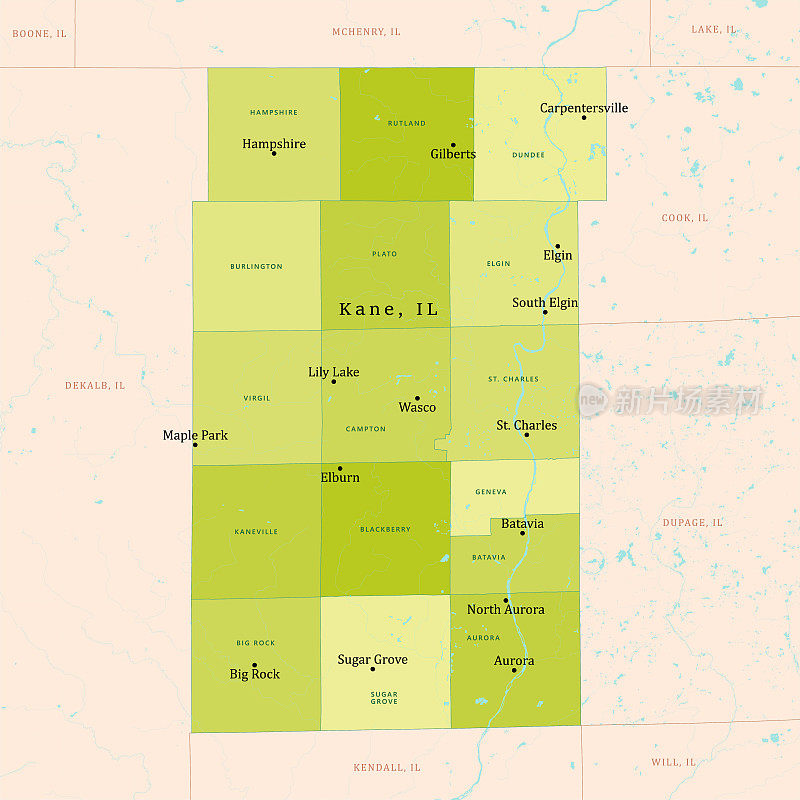 凯恩县矢量地图绿色