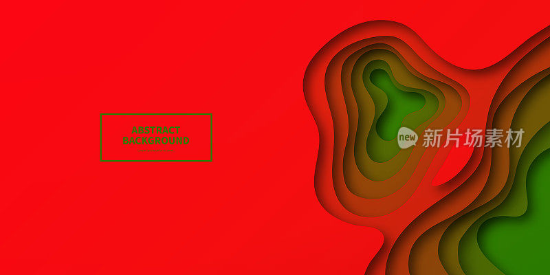 剪纸背景-红色抽象波浪形状-新潮的3D设计