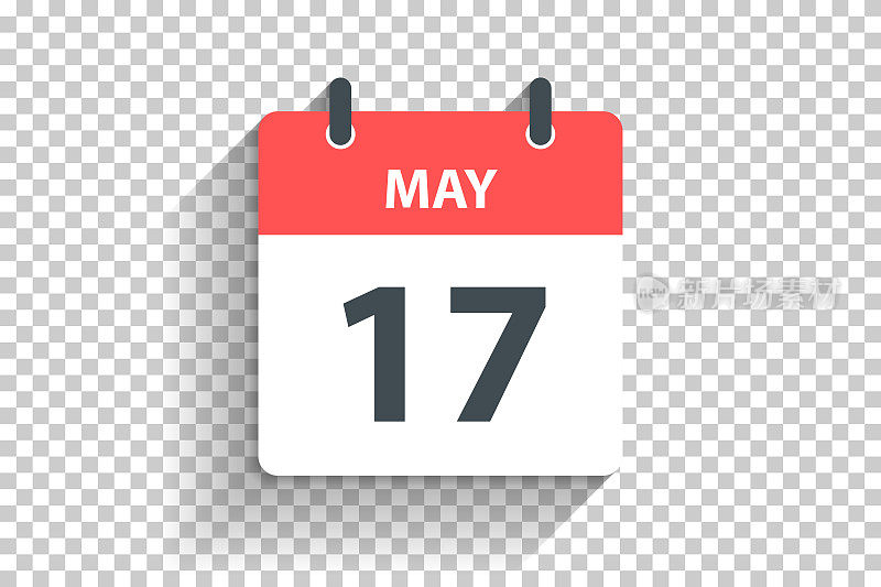 5月17日-每日日历图标在平面设计风格的空白背景