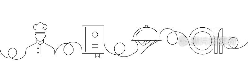 连续单线绘制餐厅图标的概念。单线矢量插图。餐，预订，豪华，酒。