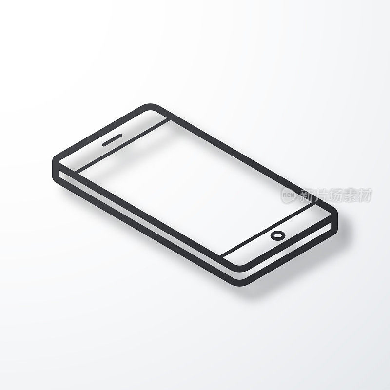 等距智能手机-平面位置。线图标与阴影在白色背景