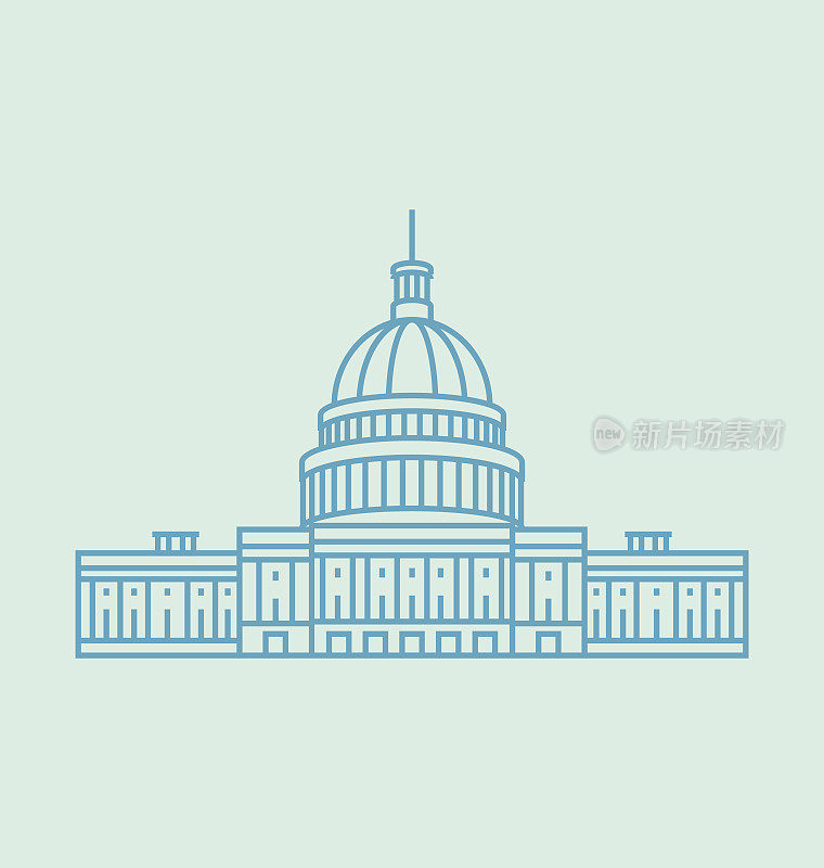 美国国会大厦彩色图标插图