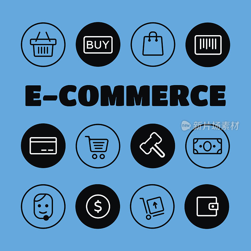 购物和电子商务图标集。购物业务电子商务