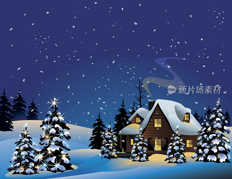 一个下雪的圣诞夜的插图