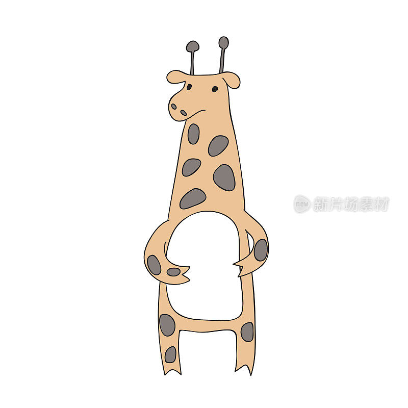 可爱的卡通长颈鹿角色，矢量孤立的插图在简单的风格。