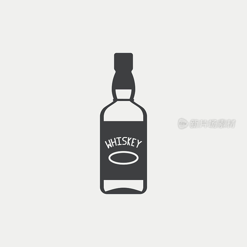 一瓶威士忌单色图标。矢量插图。