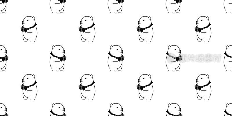 北极熊北极熊无缝模式熊猫相机矢量孤立摄影师壁纸背景白色