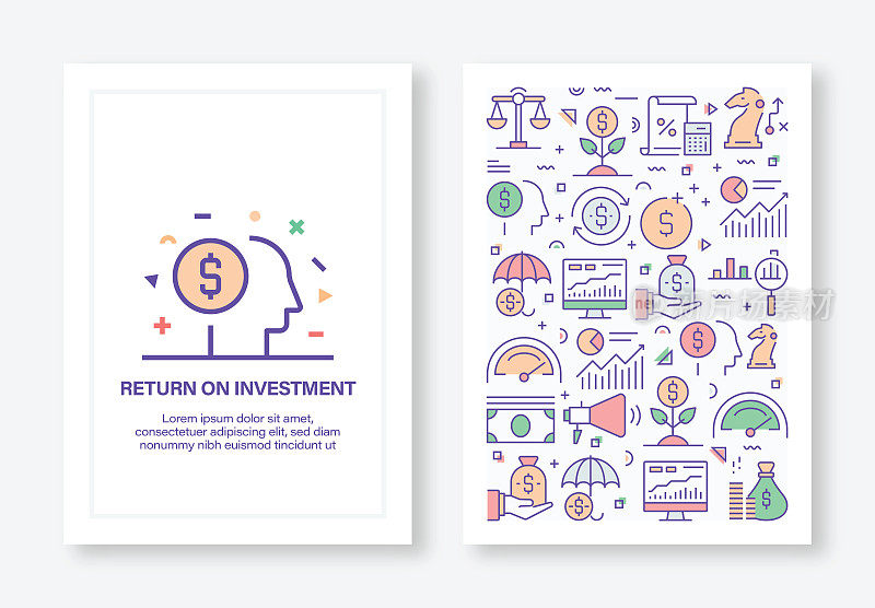 投资回报概念线风格封面设计的年度报告，传单，小册子。