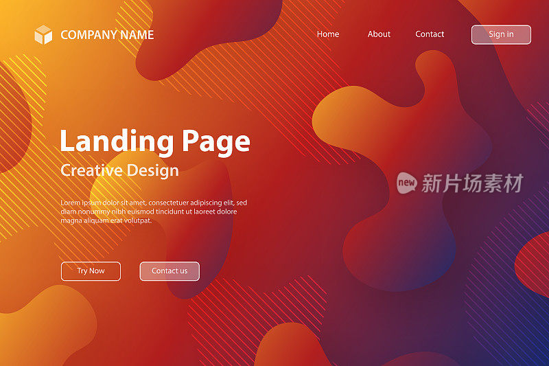 登陆页面模板-在橙色渐变背景上使用流体形状的抽象设计