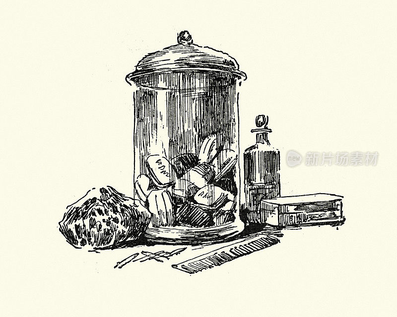 维多利亚时代的洗漱用品素描