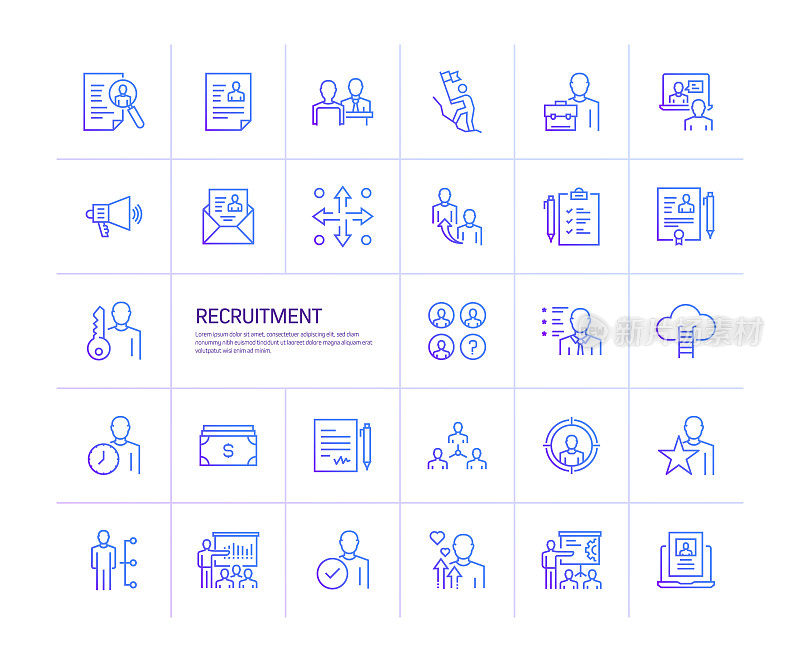 招聘相关线图标设置。向量符号说明。