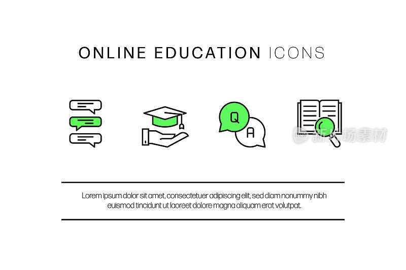 在线教育，电子学习，家庭学校相关的现代矢量图标