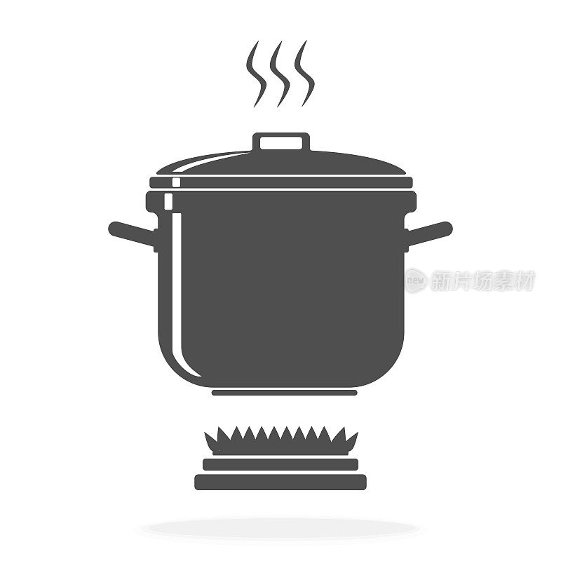 平底锅烹饪在煤气灶-黑色图标矢量剪影插图艺术