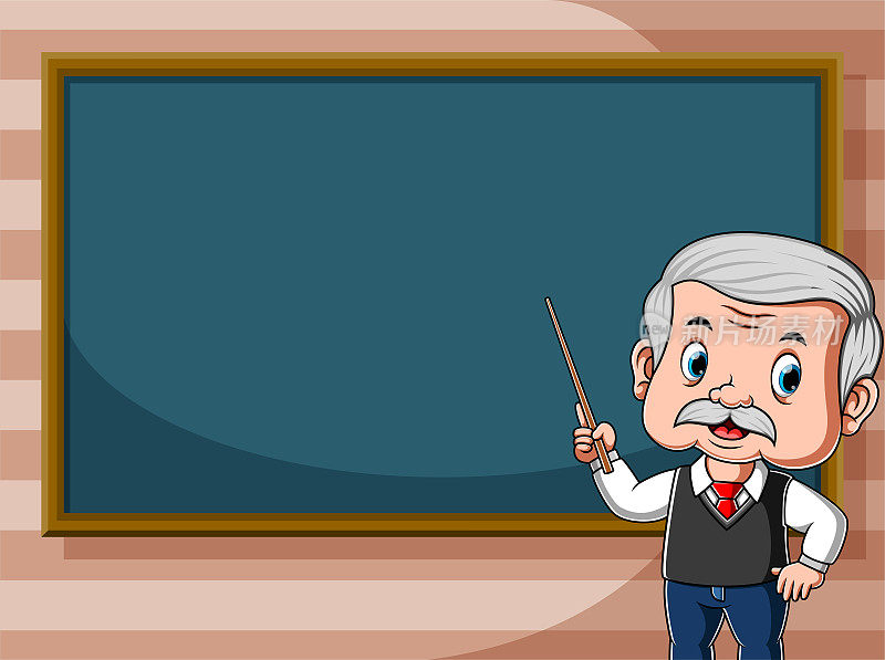 老师在教室前面的黑板旁边讲课