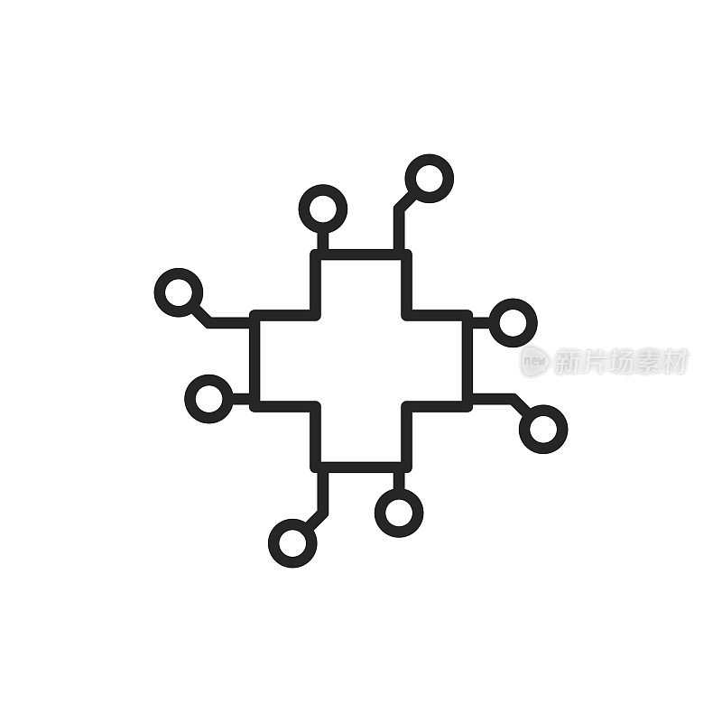 数字医疗保健，人工智能，AI在医疗保健线图标。可编辑的中风。像素完美。移动和网络。