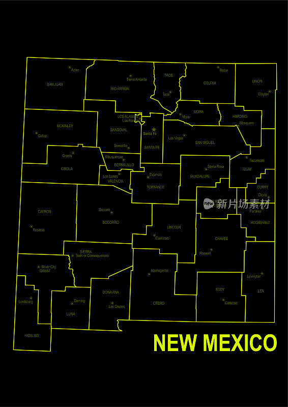 新墨西哥的霓虹灯地图
在黑色背景下
