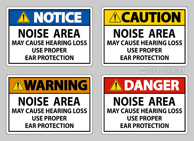 噪音区域可能导致听力损失使用适当的耳保护措施