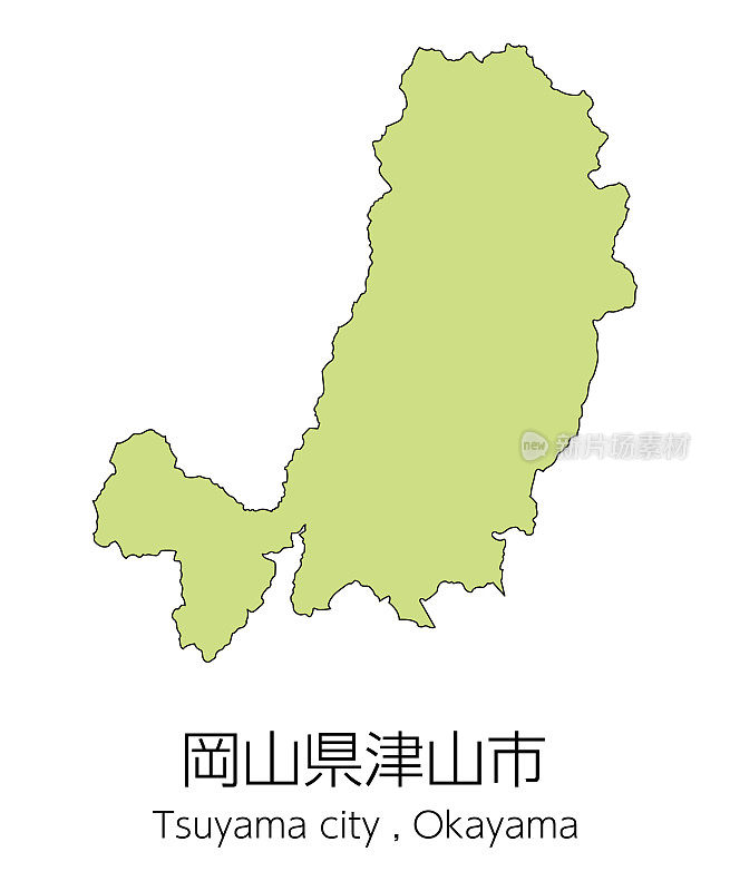 日本冈山县津山市地图。翻译:冈山县的Tsuyama市。