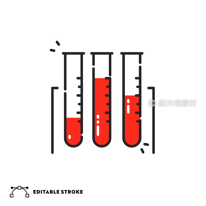 带有可编辑笔触的试管平面线性图标