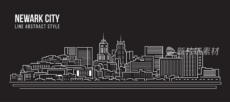 城市景观建筑线条艺术矢量插图设计-纽瓦克市