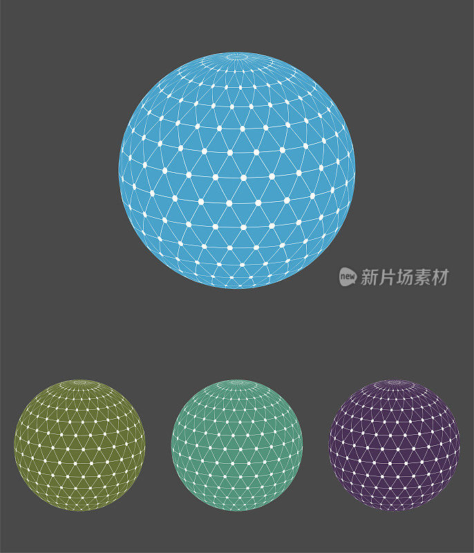 矢量集合的极简主义全球连接球体形状的标志集合
