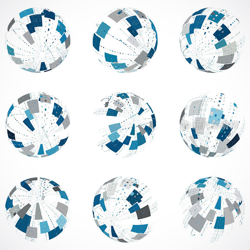 矢量球三维球地球网格。横线和垂线，纬度和经度。神经信息的概念。数据图标集合