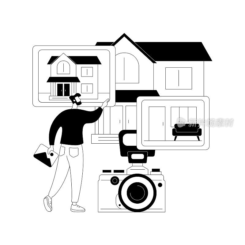 房地产摄影抽象概念矢量插图。
