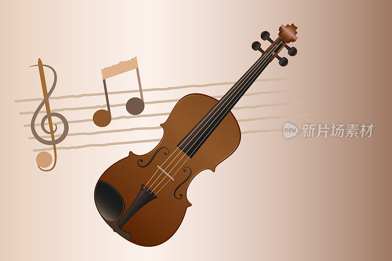 音乐主题背景与小提琴，矢量插图