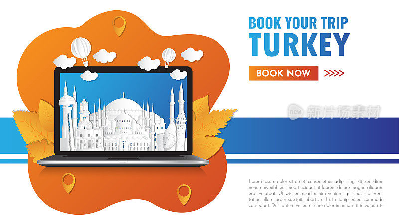 土耳其Landmark全球旅行和旅行论文背景。矢量设计模板。用于您的广告，图书，横幅，模板，旅游业务或演示