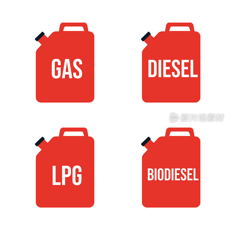 汽油罐铭文柴油，天然气，生物柴油，液化石油气。矢量图