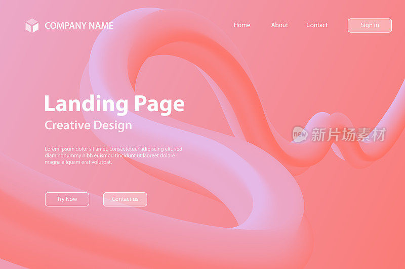 着陆页模板-粉红色渐变背景上的流体抽象设计