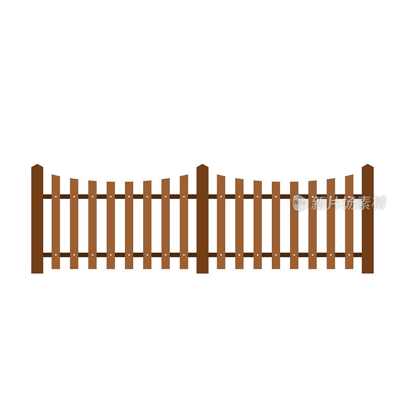 木栅栏。栏杆向量。白色背景上的栏杆。