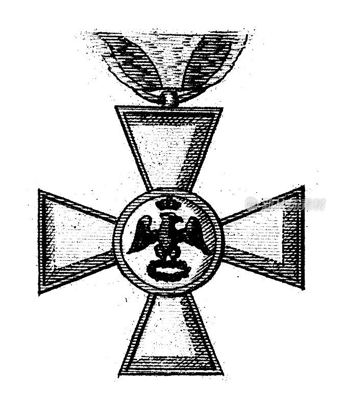 古董雕刻插图，文明:徽章徽章的德国秩序的红鹰