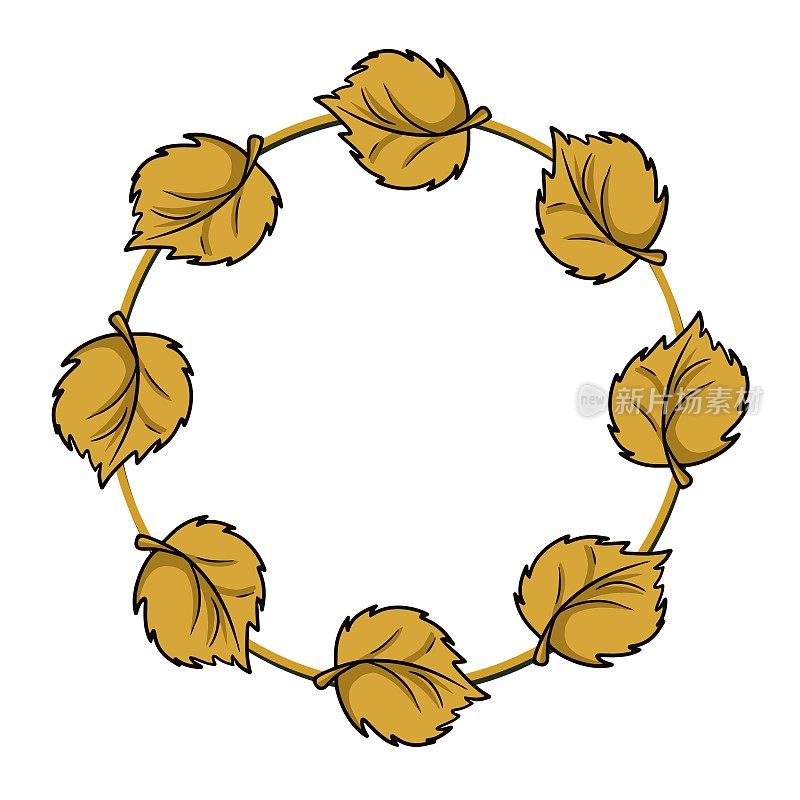 圆形框架，黄橙色的秋叶从酸橙树，复制空间，矢量卡通