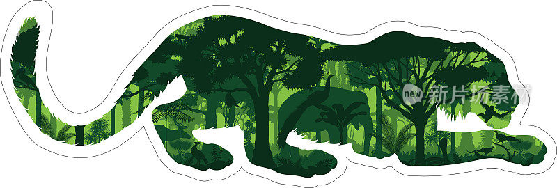 老虎在印度丛林与动物:大象，孔雀，猴子，野鸡，飞狐，大犀鸟，mononal，鹿，眼镜蛇和猩猩