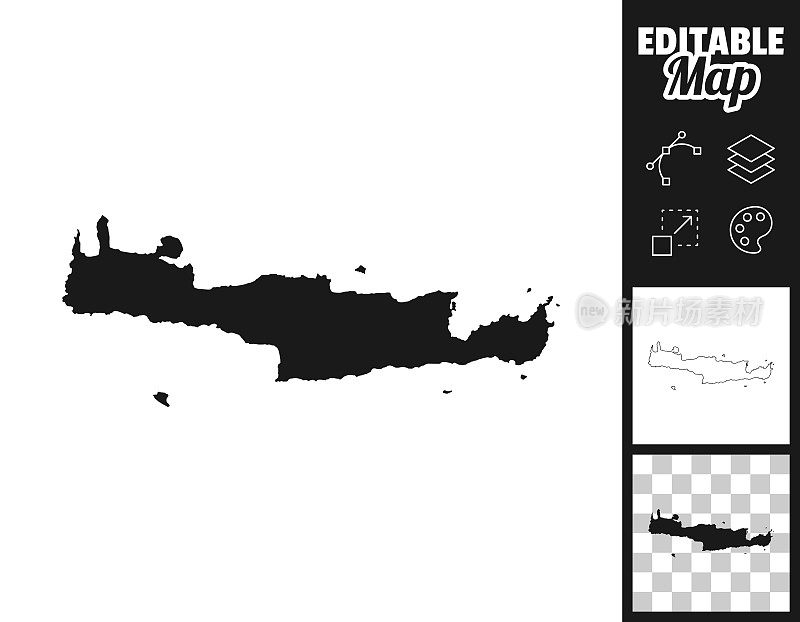 克里特岛地图用于设计。轻松地编辑