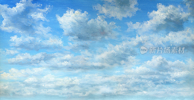 夏天多云的天空，油画