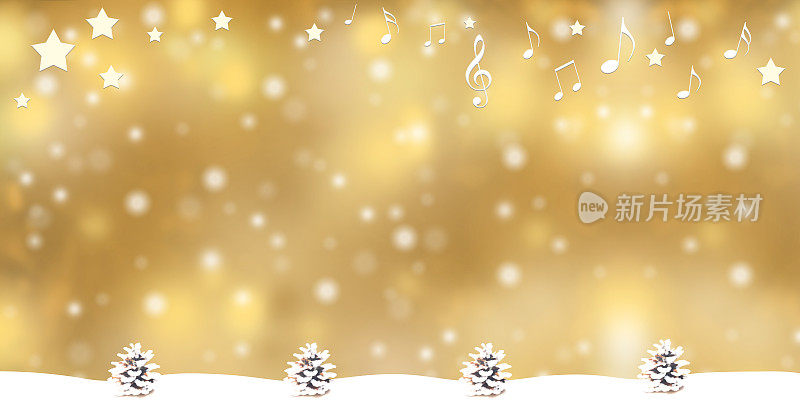 照片松果，音乐和模糊的雪景背景插图