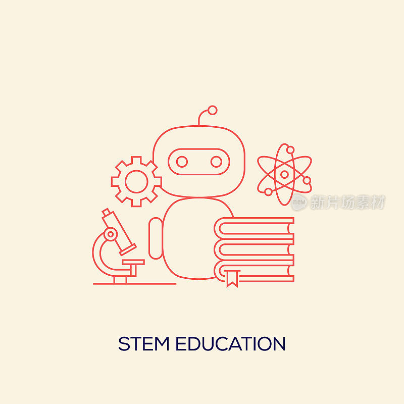 与线条图标相关的STEM教育设计。简单的轮廓符号图标。